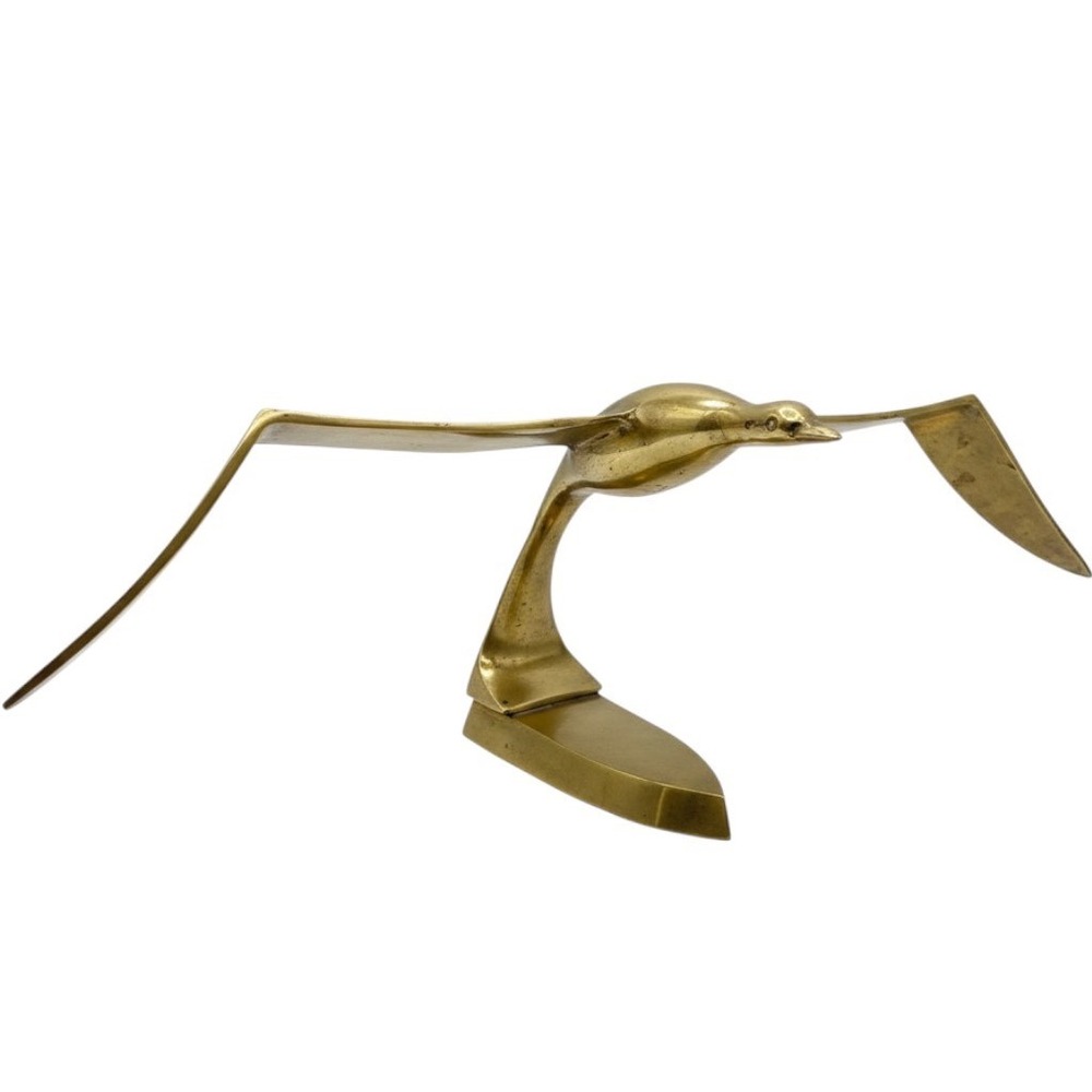 Vintage Brass Seagull Sculpture 14" Wingspan Mid Century Modern Coastal Decor